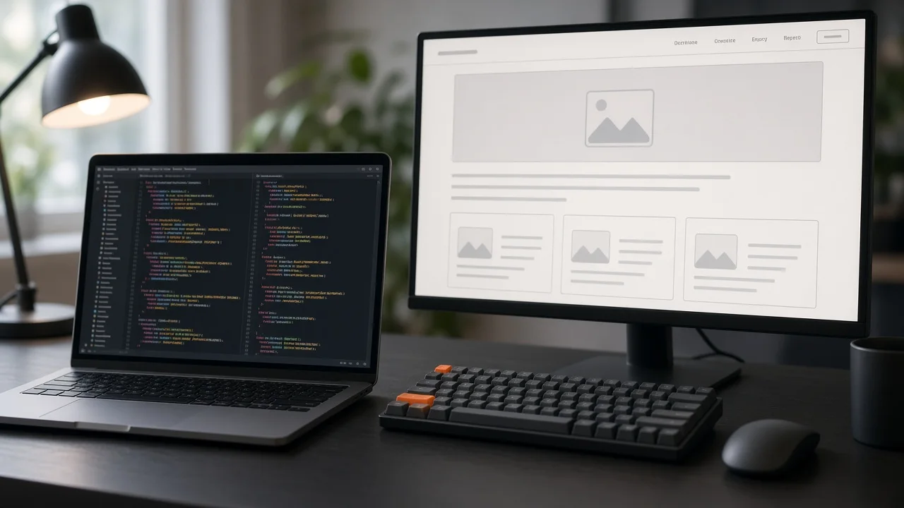 Web development workspace with code and site preview
